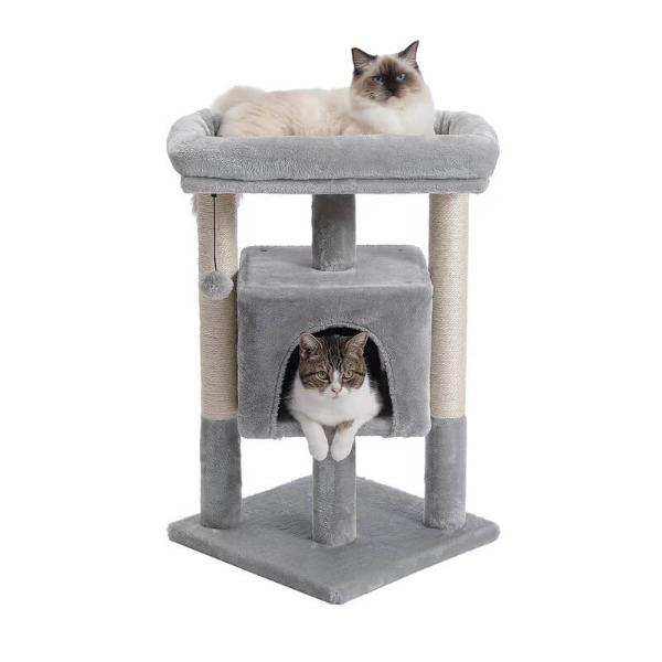 3 TIER CAT TREE WITH HOUSE GREY 41x41x72cm 