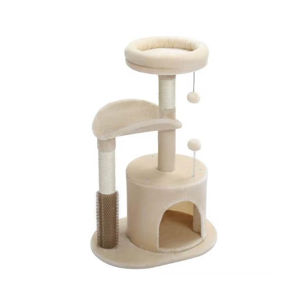 3 TIER CAT TREE WITH SELF GROOMING BRUSH 54x39x83cm 