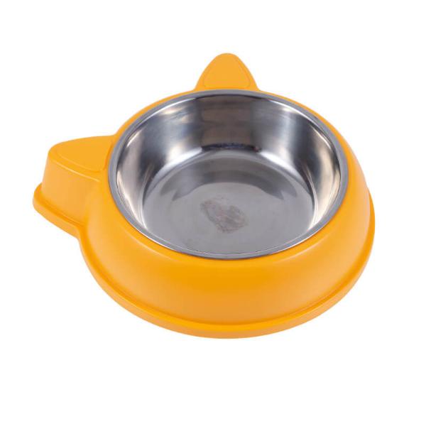 CAT HEAD BOWL WTIH STAINLESS STEEL BOWL (YELLOW)(22.5x5.5cm) 