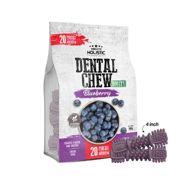 BOOST! BLUEBERRY DOG DENTAL CHEW JUMBO PACK MEDIUM 500g (20 PIECES) 