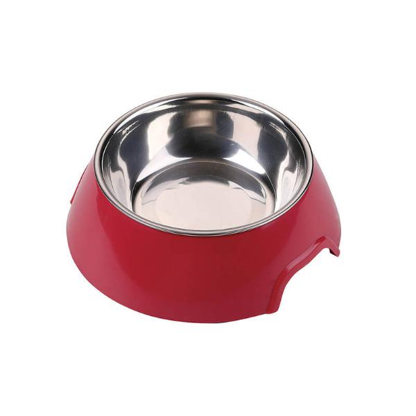 BOWL ROUND ACRYLONITRILE BUTADIENE STYRENE AND STAINLESS STEEL (RED)(MEDIUM)(17.9x17.1x5.7cm) 