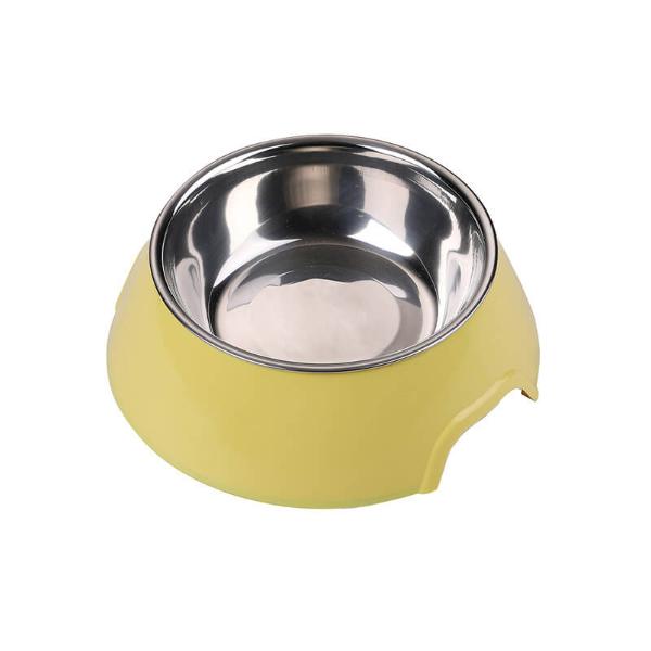 BOWL ROUND ACRYLONITRILE BUTADIENE STYRENE AND STAINLESS STEEL (YELLOW)(SMALL)(14x13.4x4.3cm) 