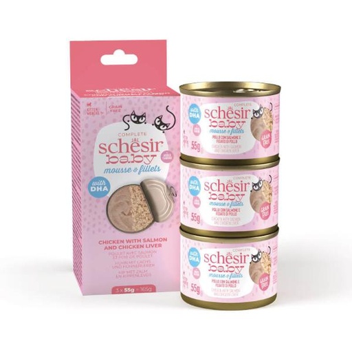 BABY MOUSSE AND FILLETS - CHICKEN WITH SALMON AND CHICKEN LIVER 165g (3X55g) 