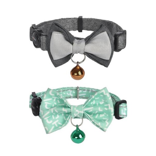 CAT COLLAR 2PCS (TURQUOISE/MODAL LIGHT GREY)(10mmx18-30cm) 