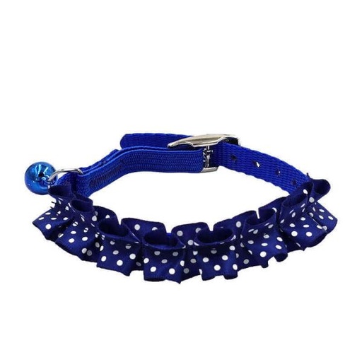 CAT COLLAR - WHITE DOT WAVY (BLUE) (10mmx20-30cm) 